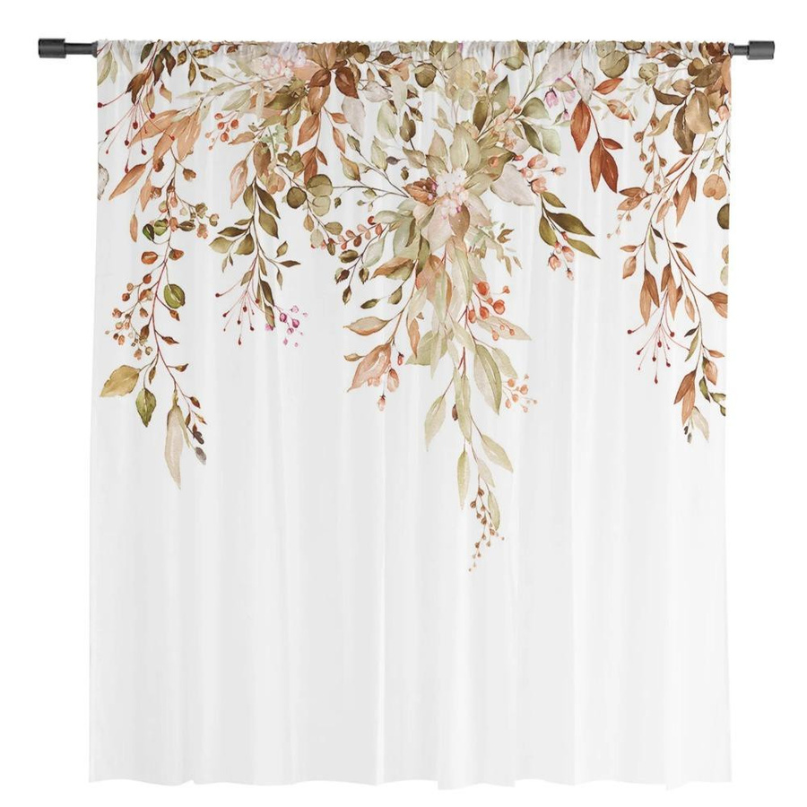 Yiran Furniture Transparente Voile-Vorhänge mit Wildblumen-Design aus Tüll und Organza, Farbe: Weiß, Breite: 135 cm, Höhe: 115 cm - Bild 1