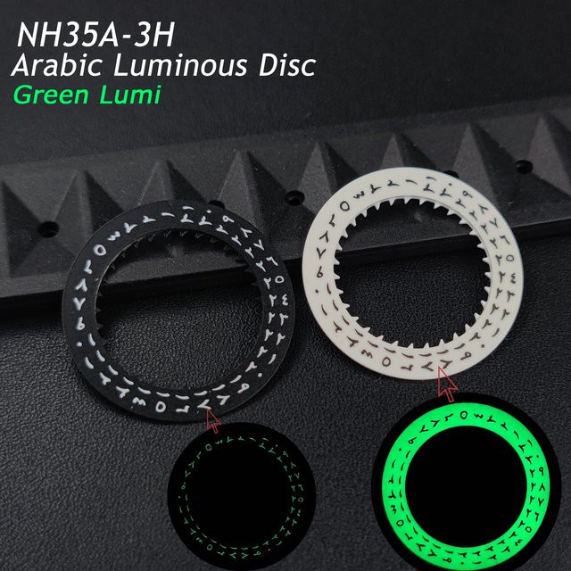 Datumsrad für NH35 NH34 Uhrwerk, Arabisch, Schwarz/Weiß, Grün/blau leuchtend - Bild 1