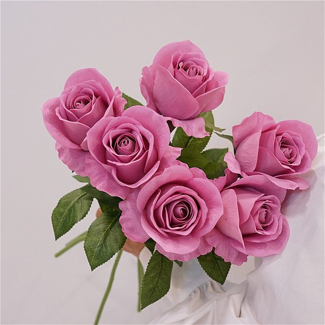 Anlincong 5er Set künstliche Rosen in Pink, Real Touch Latex Blumen für Hochzeit, Party und Dekoration - Bild 1