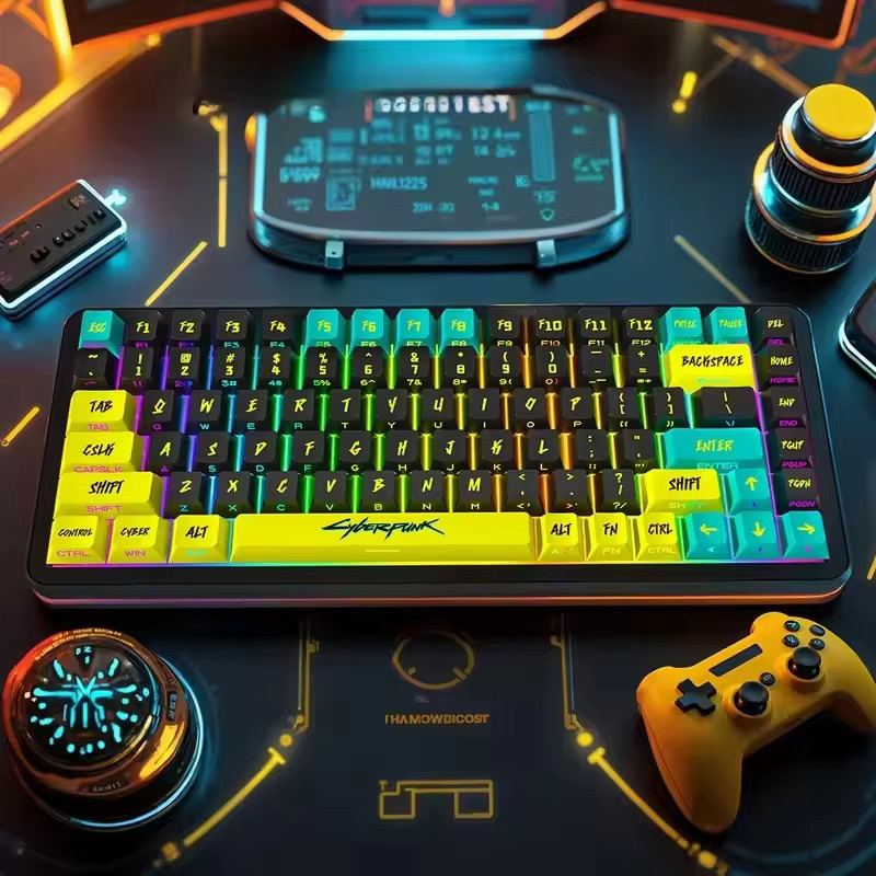 Wooting Cyberpunk Tastenkappen Set mit 129 Tasten aus PBT im Cherry-Profil, seitlich graviert und durchscheinend, Multicolor/Gelb - Bild 3