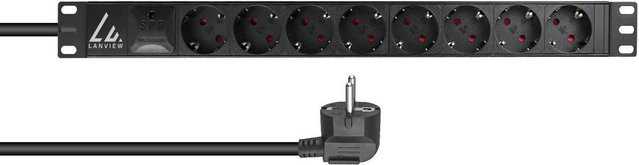 Lanview Rack-Steckdosenleiste LVR-2MSCH-SPD-SCH8 in Schwarz mit 8 Schuko-Steckdosen 16A, Hot-Swap-Überspannungsschutz und 2m Kabel für 19 Zoll Racks - Bild 1