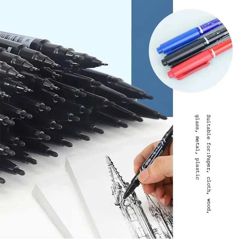 10 Stück Permanentmarker mit zwei Spitzen in Schwarz, Blau und Rot für Schule und Büro - Bild 4
