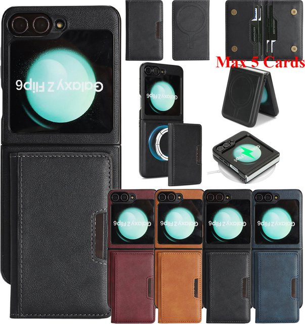 2-in-1 Ledertasche für Samsung Galaxy Z Flip 7 6 5 4 3 mit Magnetic Wireless Charging und Kartenfach in Schwarz - Bild 1