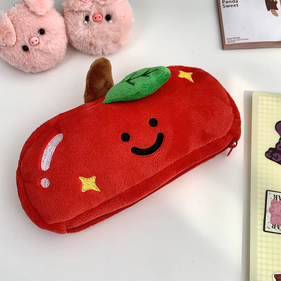 Rotes Apple Federmäppchen als vielseitige Aufbewahrungstasche für Stifte und Make-up mit großem Fassungsvermögen - Bild 2