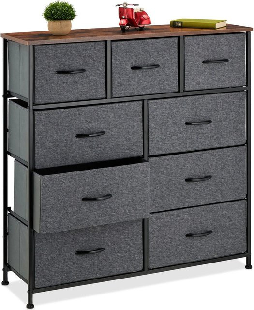 Relaxdays Kommode mit 9 Schubladen aus Stahl und MDF in Dunkelgrau, Dunkelbraun und Schwarz, B/T/H: 100 x 30 x 100 cm - Bild 1