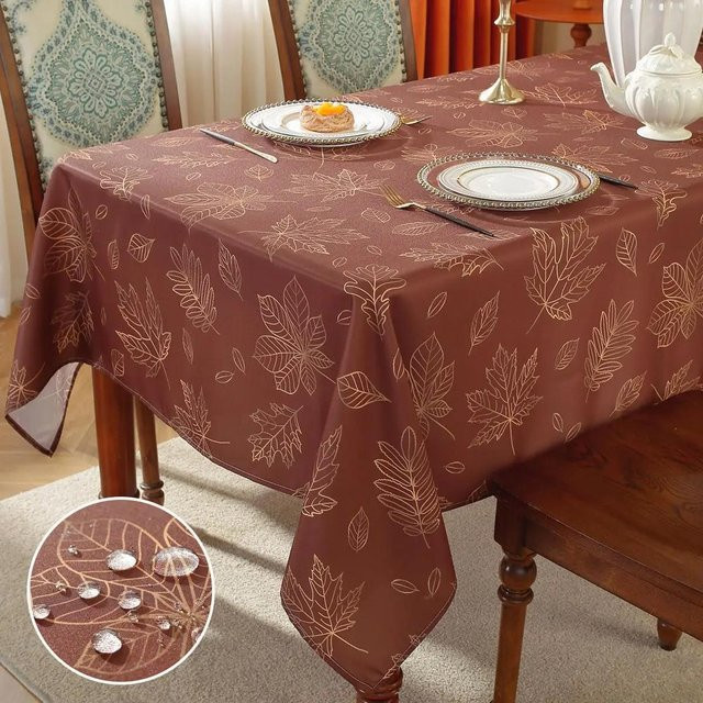 Waschbare Herbst Tischdecke mit Ahornblatt-Motiv von JINGYUE Pet, rechteckig, Braun, B/T: 90 x 140 cm - Bild 1