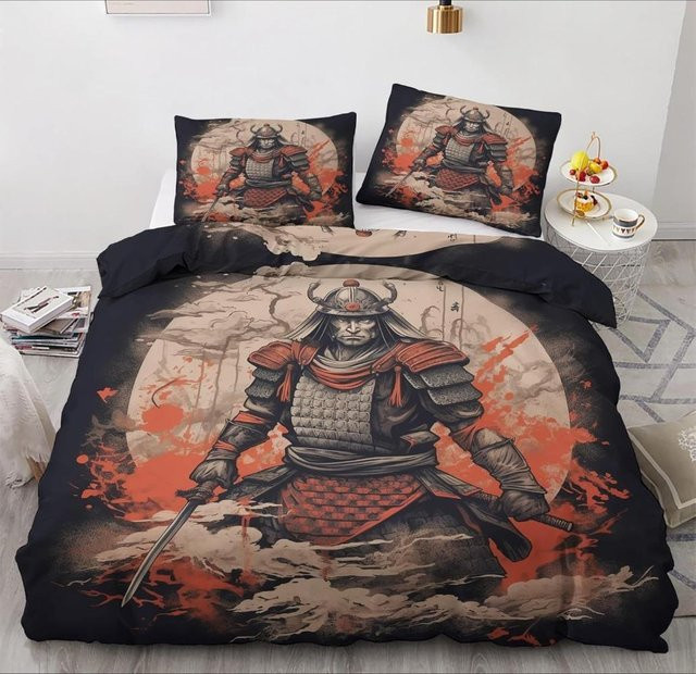Binchi Fitness Samurai Bettwäscheset aus Mikrofaser in Schwarz, 3-teilig mit Reißverschluss, B/H: 135 x 200 cm - Bild 1