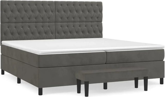 vidaXL Boxspringbett mit Matratze und Bank in Dunkelgrau aus Samt, B/T: 200 x 200 cm - Bild 1