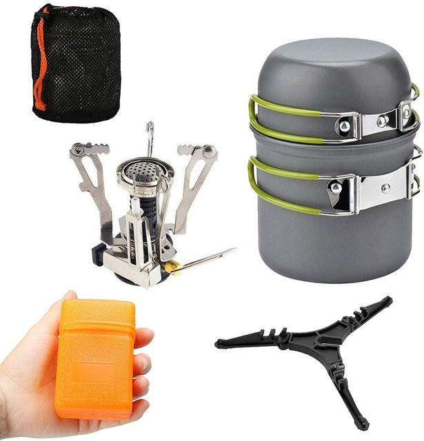 TOMTOP JMS Camping-Kochgeschirr-Set aus Aluminiumlegierung mit 3000 W Campingkocher, Kochtöpfen, Pfannen und Tankhalterung für Outdoor und Picknick - Bild 1