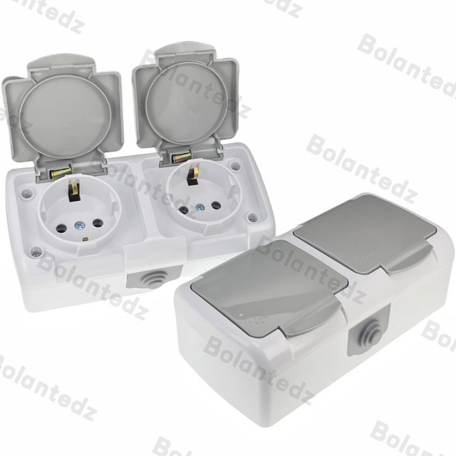 Bolantedz Wasserfeste Zwei-Loch-Steckdose mit Abdeckung, Oberflächenmontiertes Einzel-Wandpaneel, 16 A, Europäischer Standard - Bild 1