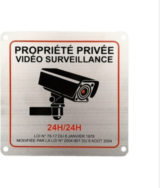 Sicherheitsschild CIFBUY aus gebürstetem Aluminium mit Aufschrift Private Property Video Surveillance in Silber - Bild 1