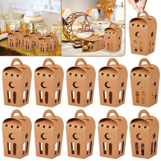10 Stück Eid Mubarak Geschenkboxen von ZQCXLD aus braunem Kraftpapier mit Griff für Ramadan und Eid Al Fitr Party-Verpackungen - Bild 1