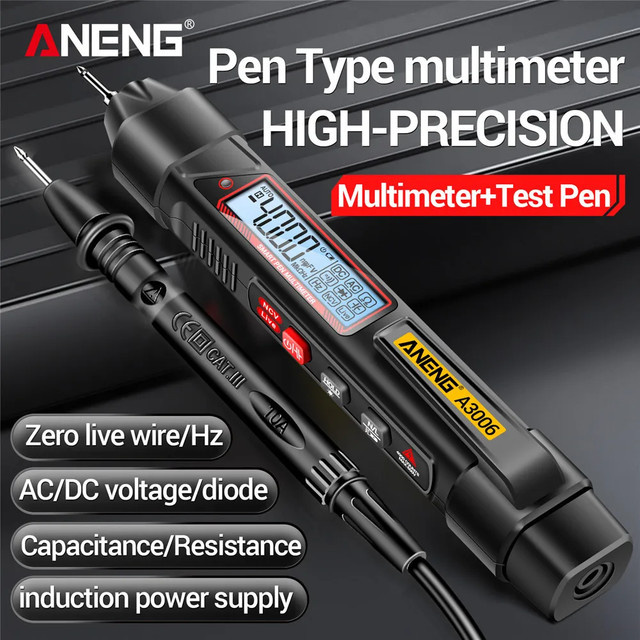 ANENG A3006 Stiftförmiges Digitalmultimeter in Schwarz mit 4000 Anzeigen für AC/DC Spannung, Widerstand, Kapazität und Diodentest - Bild 1