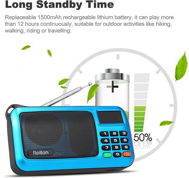 Rolton W405 FM-Digitalradio mit HiFi-Stereoempfänger, tragbarer USB-Computerlautsprecher und Taschenlampe, Blau - Bild 1