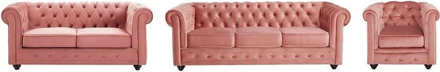 Vente-unique Chesterfield Couchgarnitur aus Samt in Puderrosa mit 3-Sitzer-Sofa, 2-Sitzer-Sofa und Sessel, B/T/H: 205 x 82 x 165 cm - Bild 1