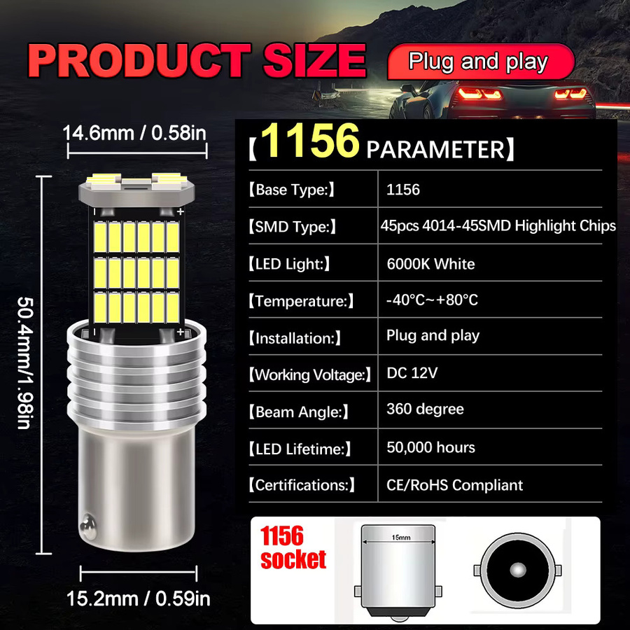 ChicYoo 2er Set BA15S P21W LED Autolampen 6000K Weiß für Blinker, Bremse und Rückwärtsgang passend für BMW 3er E46 (1998.09-2005.02) - Bild 2