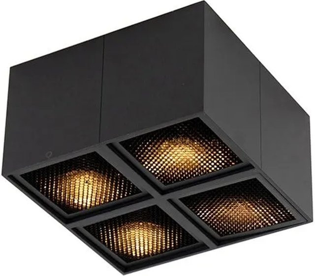 QAZQA DesignSpot Qubo Honey 4-flammige Deckenleuchte aus Aluminium in Schwarz, dimmbar, GU10, quadratisch - Bild 1