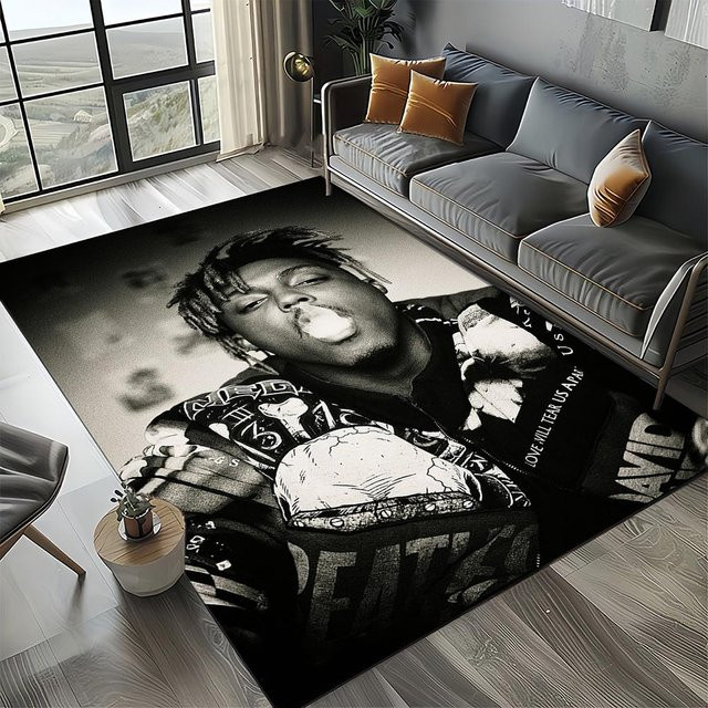 ChenYing01 3D-Druck Juice WRLD 999 Teppich, Rutschfeste und Waschbare Fußmatte für Wohnzimmer und Schlafzimmer, B/H: 60 x 40 cm, Mehrfarbig - Bild 1