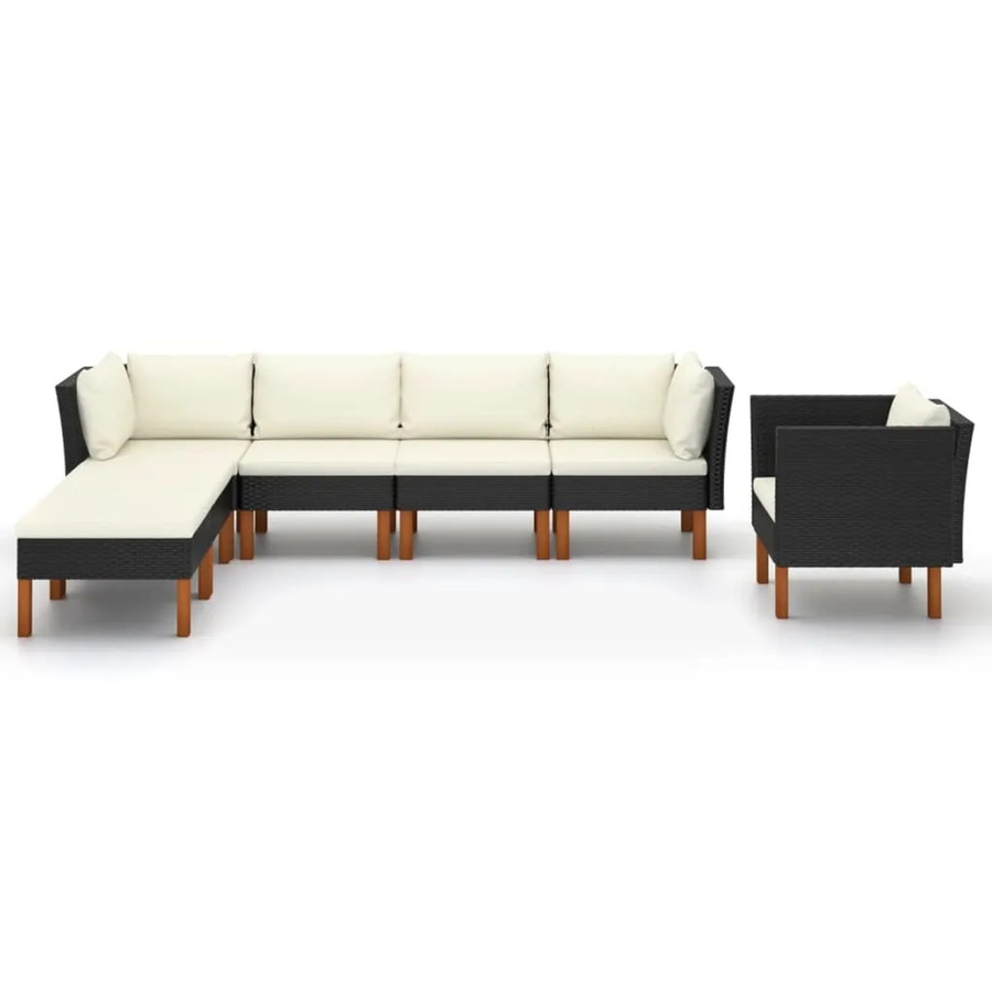 vidaXL 7-tlg Garten-Lounge-Set in U-Form aus PE-Rattan und Eukalyptusholz mit Polstern, Schwarz - Bild 2