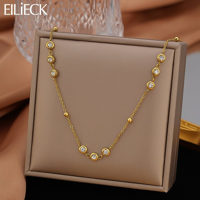 EILIECK Halskette Edelstahl, Gold, Zirkonia, Damen - Bild 1