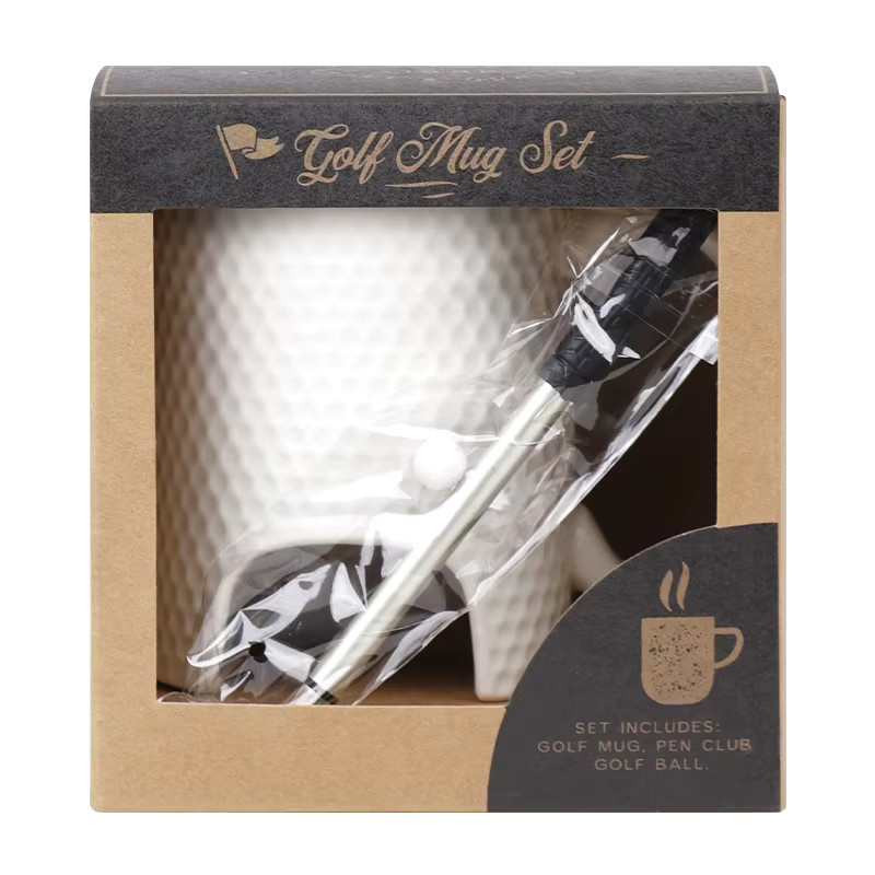 Geschenkset für Golf Liebhaber mit Keramik Tasse in Golf Form und Kugelschreiber aus Metall in Weiß - Bild 5