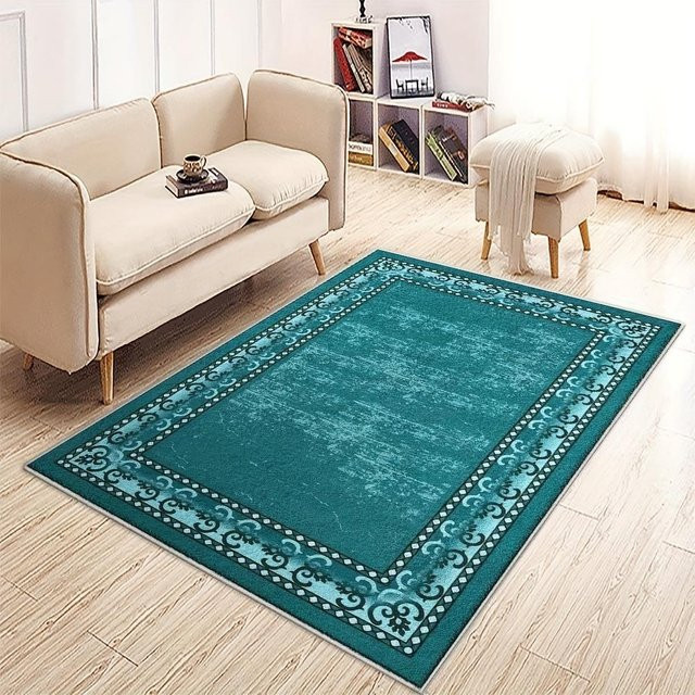 Waschbarer Teppich Lodestar in Türkis mit modernem geometrischem Design, B/B/H: 90 x 60 cm - Bild 1