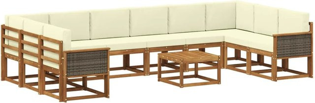 vidaXL Outdoor-Sofagarnitur aus Massivholz Akazie in Braun mit beigen Kissen, 11-teiliges Set - Bild 1