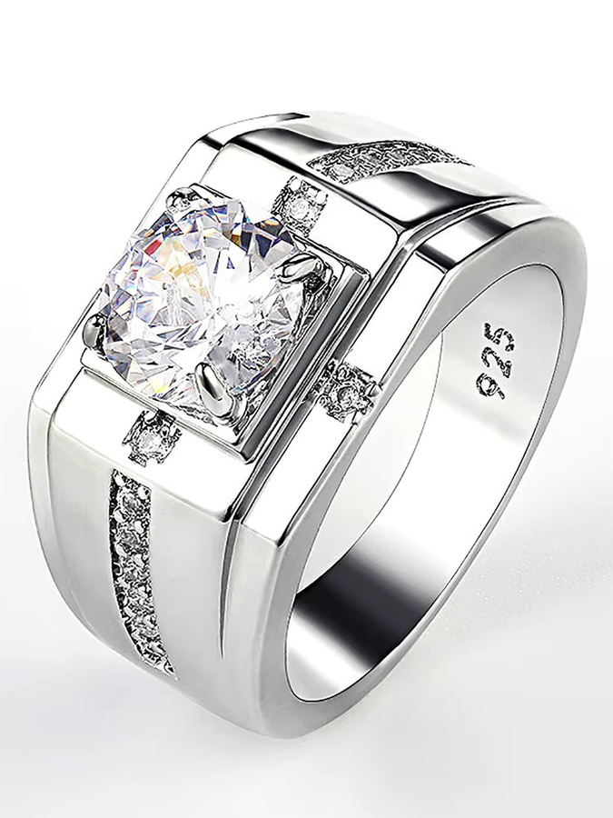 Stylever Verlobungsring, 925 Silber, Moissanit-Diamant, Herren - Bild 2