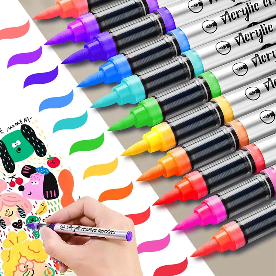 Haile Acrylmarker Set mit Pinselspitze, 12-teiliges Set in Grau und Multicolour für professionelle Kunstprojekte - Bild 3