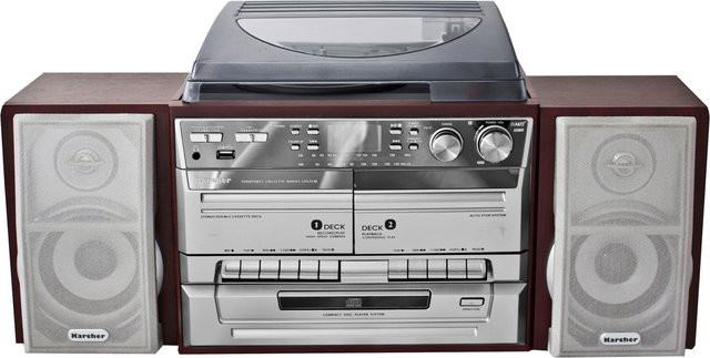 Karcher Kompaktanlage KA 320 mit Plattenspieler und CD-Player in Braun und Silber - Bild 1