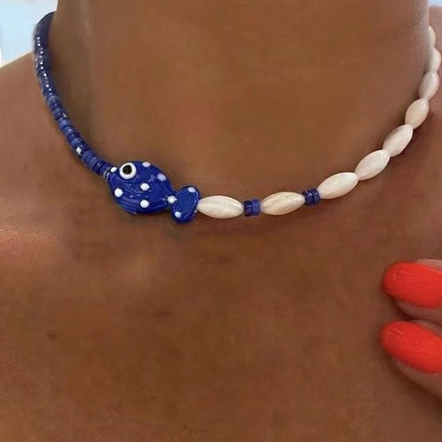 Binchi Halskette, Mini-Fisch, Perlenkette, Choker, Damen, Bunt - Bild 1