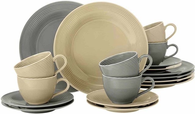 Seltmann Weiden Kaffeeservice Beat Color Glaze aus Porzellan, 18er Set, Multicolor (Grau, Beige) - Bild 1