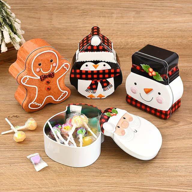 ZQNYCY Weihnachts Eisenbox mit Santa, Schneemann und Pinguin Motiv in Multicolour für deine Weihnachtsdekoration und Geschenkverpackung - Bild 1