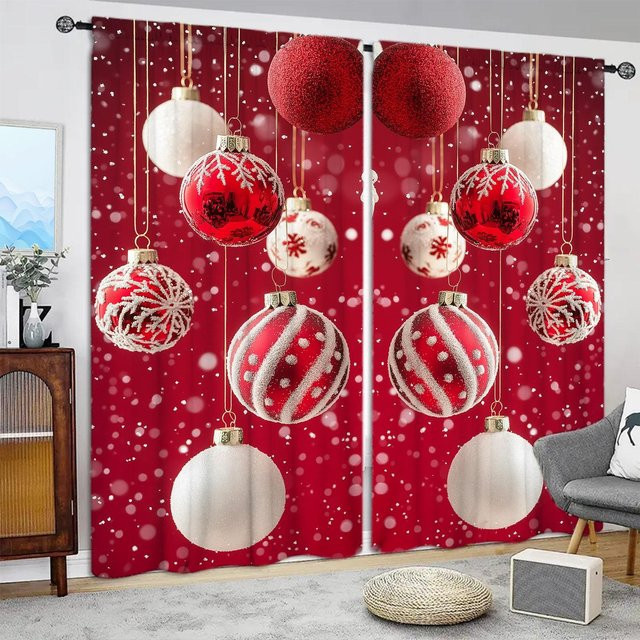 2er-Set Weihnachtsdekorationskugel Vorhang aus Polyester in Braun und Rot, halbtransparent mit Stangentaschen, B: 52,5 cm, H: 116 cm - Bild 1