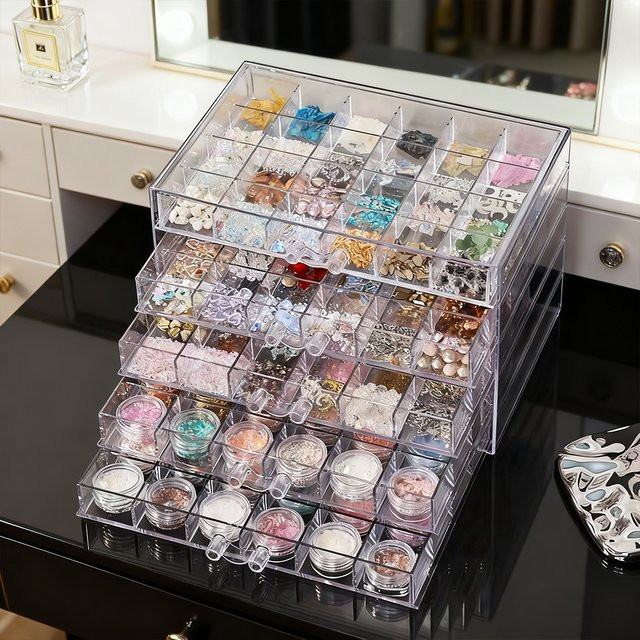 Multifunktionale Acryl Aufbewahrungsbox in Transparent für Schmuck, Perlen und Dekorationen, stapelbarer Organizer im Schubladen-Stil - Bild 1