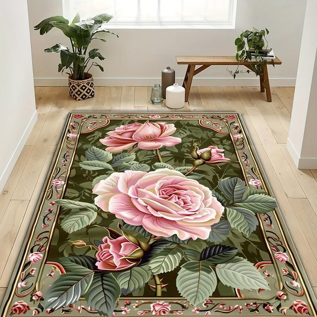 Lodestar Türvorleger im Vintage-Stil mit rosa Rosen, rutschfest und UV-beständig, B/T/H: 60 x 40 x 1 cm - Bild 1
