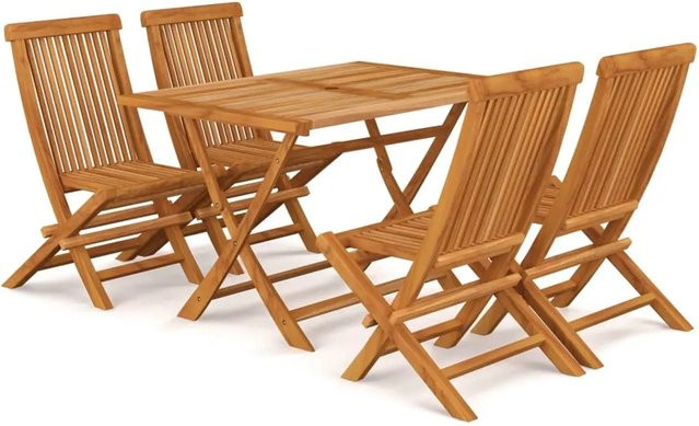 vidaXL 5-tlg Garten-Essgruppe aus Teakholz in Braun, Modell 23 - Bild 1