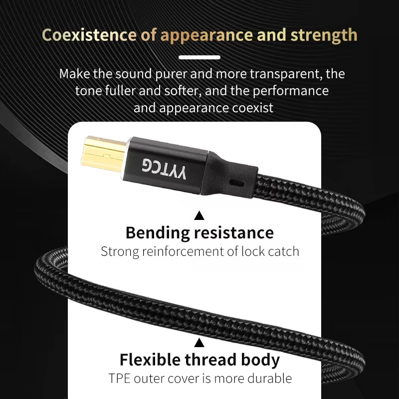 YYTCG USB DAC Datenkabel mit OCC versilberten und vergoldeten Kontakten, geschirmtes Audio-Kabel für DAC, Verstärker und Audio-Interface, verfügbar als USB-A auf B, USB-C auf B oder USB-C auf C in Schwarz, Silber und Gold - Bild 3