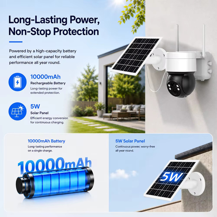 Tuya SmartLife Solar IP Kamera mit 3MP Auflösung, WIFI, IP65 wasserdicht, Vollfarb-Nachtsicht und Human Tracking in Weiß - Bild 3