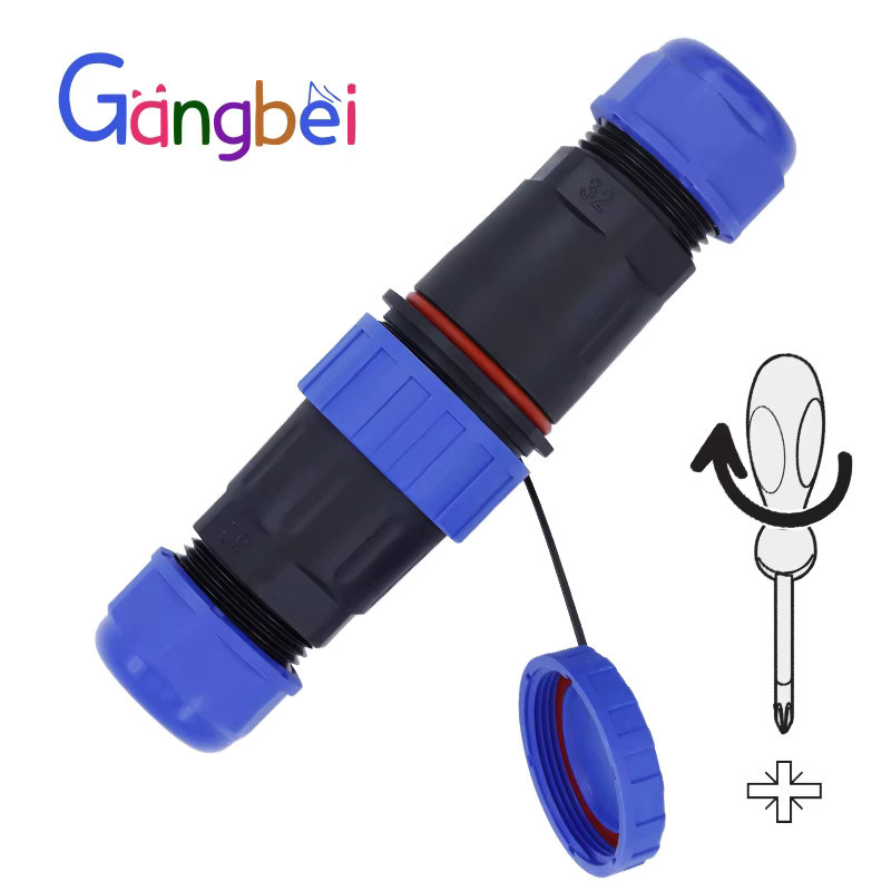 Gangbei Wasserdichter Kabelstecker mit fester Stoßschraube IP68, Blau, M32, 32mm, 3-polig bis 11-polig verfügbar - Bild 3