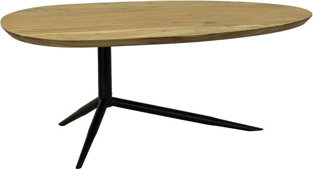 Moderner ovaler Couchtisch aus Akazie und Metall in Braun B: 50 cm, T: 36 cm, H: 20 cm - Bild 1