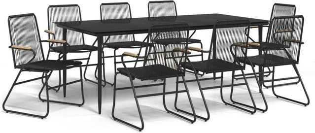 vidaXL 9-teilige Garten-Essgruppe aus schwarzem PVC-Rattan mit Glastisch und Teakholz - Bild 1