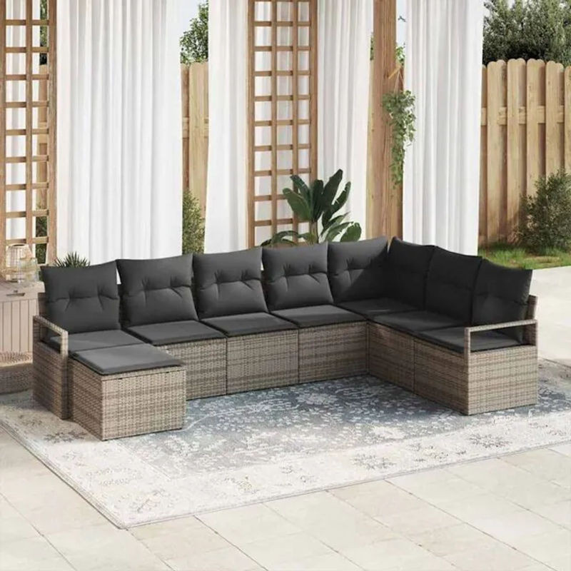 Vidaxl Polyrattan Garten-Lounge-Set in Grau mit 8 Teilen, modularer Sitzgruppe mit Speicherfunktion und Fußhocker - Bild 1