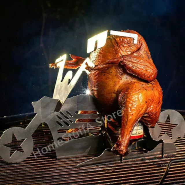 Edelstahl Brathähnchen Halter in Motorrad-Form für Campinggrills, Silber - Bild 1