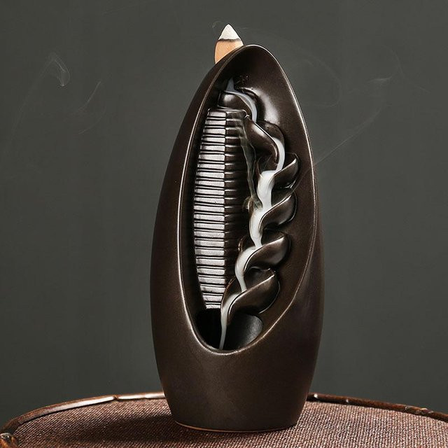 Yiran Furniture Rückfluss-Räuchergefäß Schädel mit Mond und Wasserfall Effekt, Keramik, Schwarz - Bild 1