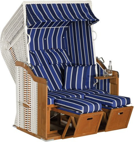 SUNNY SMART Strandkorb Rustikal Halblieger in Weiß/Natur, B/H/T: 125 x 160 x 90 cm - Bild 1
