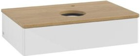 V&B Waschtischunterschrank Antao ohne Frontstruktur in Eiche Honig und Weiß Lack, B/T/H: 80 x 50 x 19 cm - Bild 1