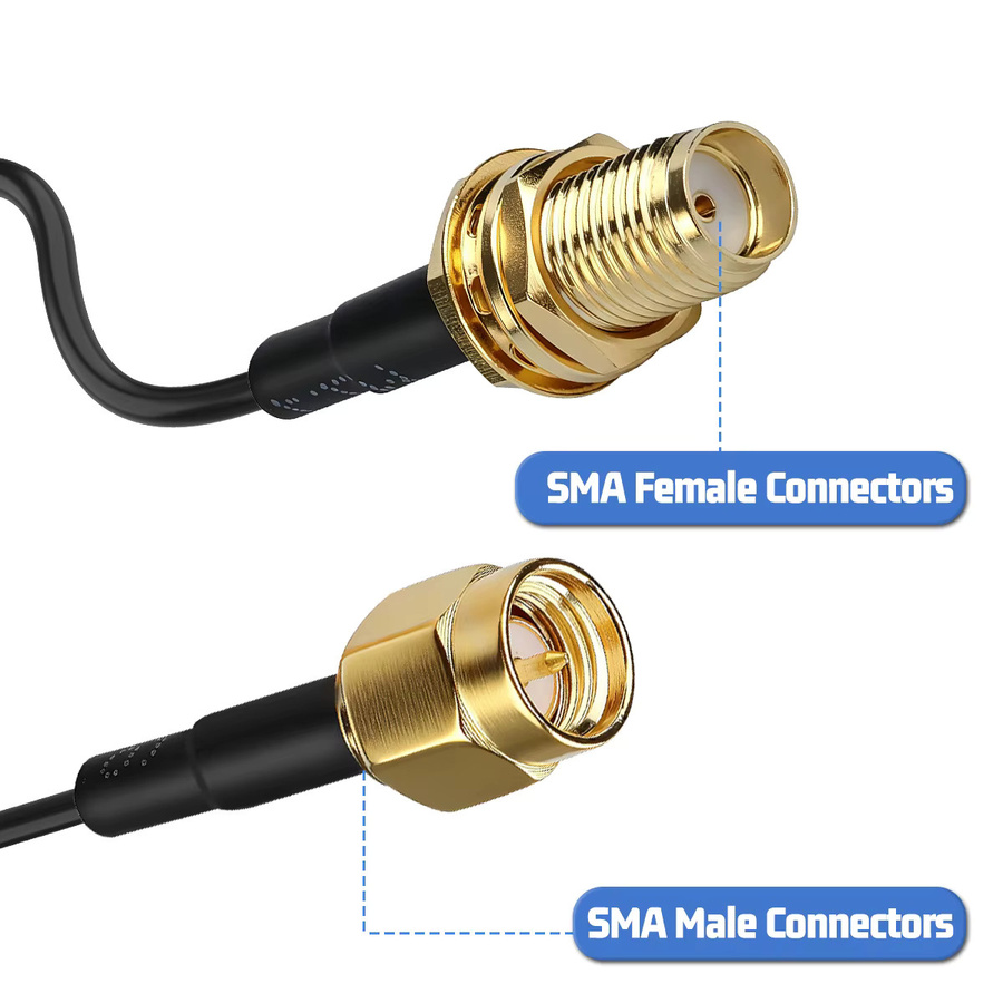 ABBREE RG174 SMA Stecker auf Buchse Koaxial-Verlängerungskabel für WLAN-Antennen, RF-Koax-Pigtail Adapter in Schwarz - Bild 6