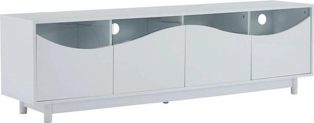 okwish TV Schrank mit geschwungenem Design, Glas und LED in Weiß, B/T/H: 175 x 38 x 51 cm - Bild 1