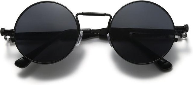 Sonnenbrille Steam Punk, Rund, Vollrand, Metall, Schwarz, Grau, Unisex - Bild 1